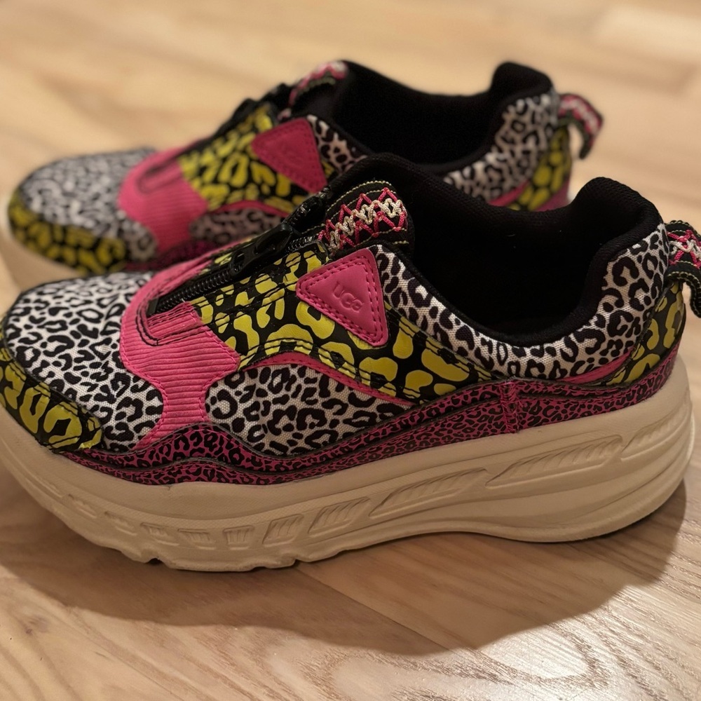 UGG Safari Sneakers in Pink, Yellow, and Black animal print